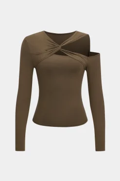 Twist Asymmetry V-Neck Long-Sleeve Top