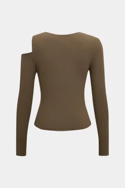 Twist Asymmetry V-Neck Long-Sleeve Top