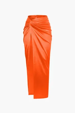 Twist Detail High Slit Midi Skirt