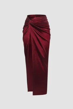 Twist Detail High Slit Midi Skirt