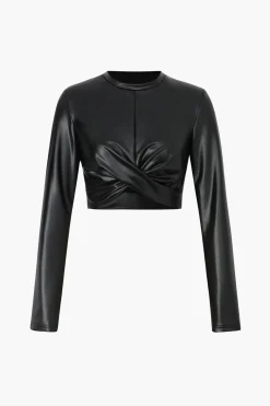 Twist Hem Faux Leather Long Sleeve Top