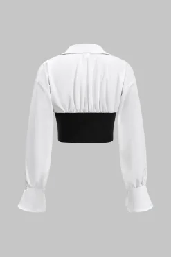 Twist Knot Patchwork Long Sleeve Shirt And Skirt Set