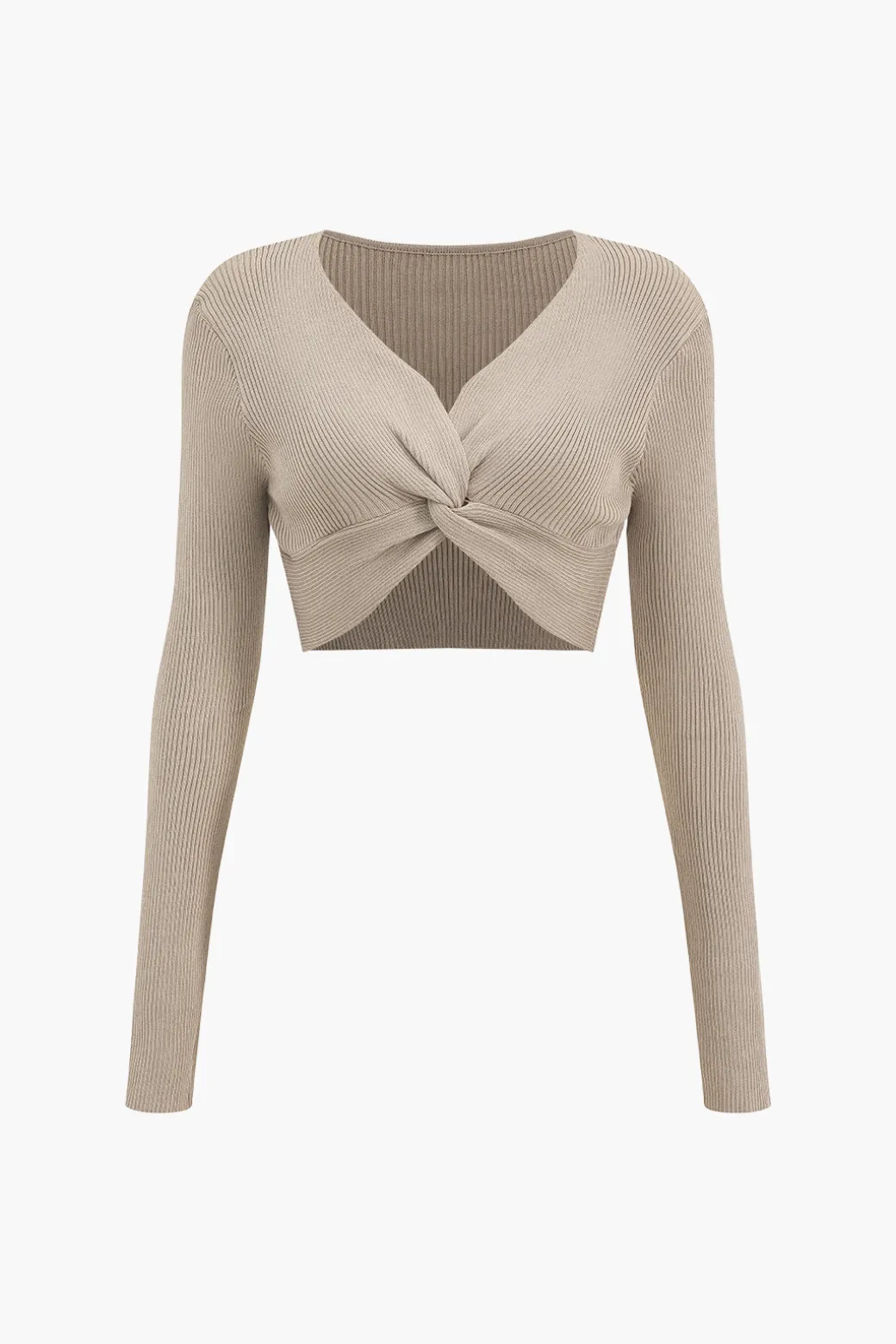 Twist Knot V-Neck Long-Sleeve Top And Side Slit Skirt Set