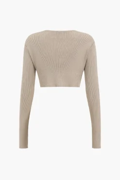 Twist Knot V-Neck Long-Sleeve Top And Side Slit Skirt Set