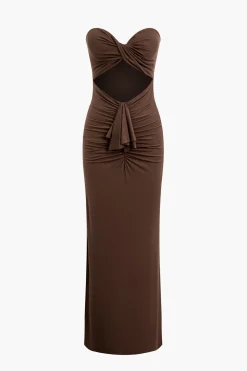 Twist Strapless Cut Out Ruched Maxi Dress