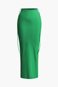 Twist Tie Halter Long Sleeve Bra Top And Maxi Skirt Set