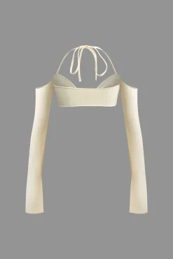 Twist Tie Halter Long Sleeve Bra Top And Maxi Skirt Set