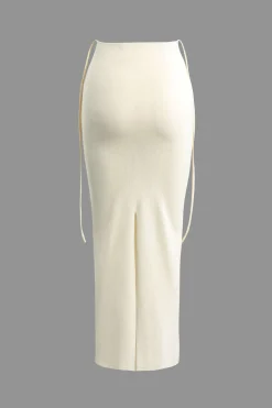Twist Tie Halter Long Sleeve Bra Top And Maxi Skirt Set