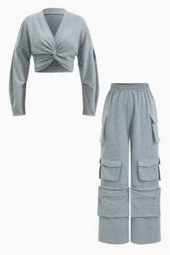 Twisted Knot Top And Pocket Trousers Set