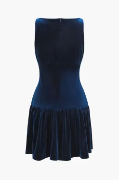 Velvet Sleeveless Mini Dress With Bow Detail