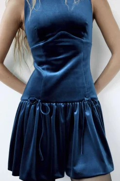 Velvet Sleeveless Mini Dress With Bow Detail