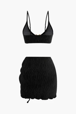 Velvet Textured U-ring Bikini And Sarong 3pc Set