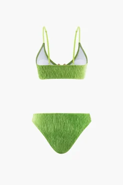 Velvet Textured U-ring Bikini And Sarong 3pc Set
