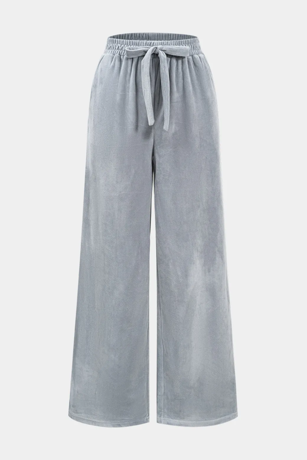 Velvet Zipper Top And Wide Leg Pants Set