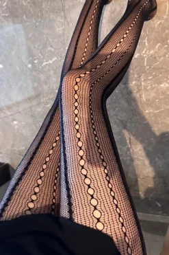 Vertical Stripes Fishnet Tights