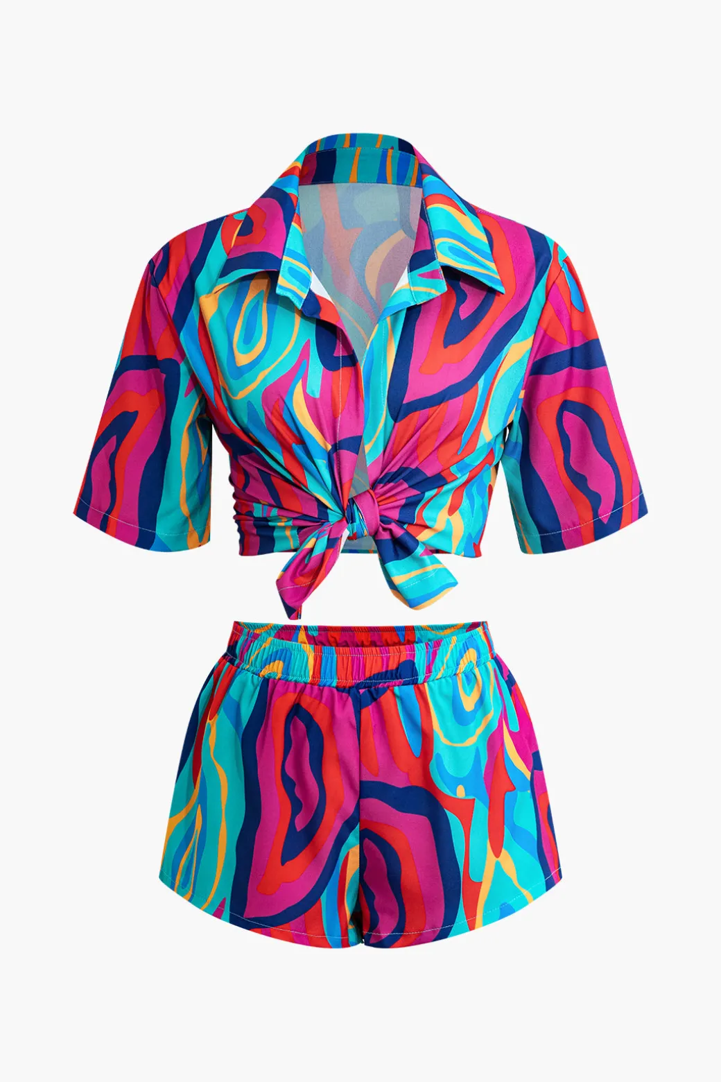 Vibrant Abstract Print Crop Shirt And Shorts Set