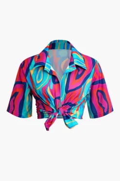 Vibrant Abstract Print Crop Shirt And Shorts Set