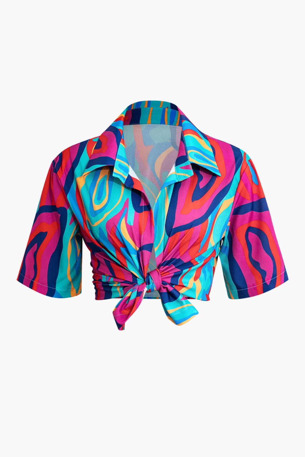 Vibrant Abstract Print Crop Shirt And Shorts Set