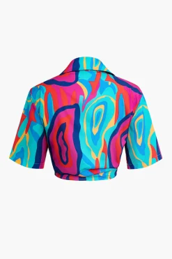 Vibrant Abstract Print Crop Shirt And Shorts Set