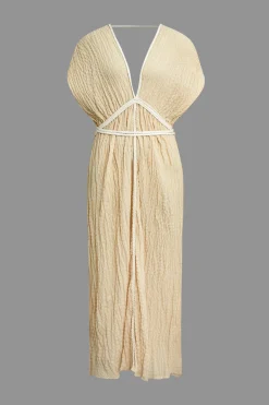 V-Neck Backless Slit Maxi Dress