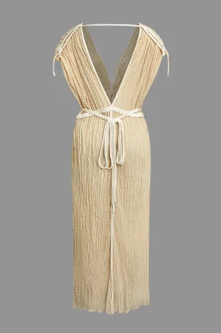 V-Neck Backless Slit Maxi Dress
