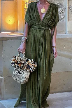 V-Neck Backless Slit Maxi Dress