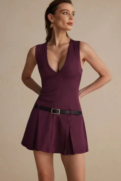 V-neck Belted Mini Dress