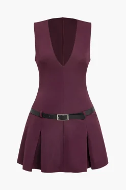 V-neck Belted Mini Dress