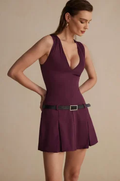 V-neck Belted Mini Dress