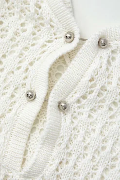 V-neck Crochet Open Knit Long Sleeve Maxi Dress