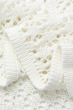 V-neck Crochet Open Knit Long Sleeve Maxi Dress