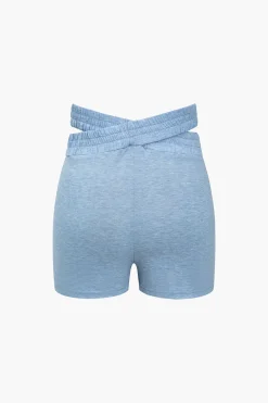 V-neck Cropped Top And Double Waistband Shorts Set