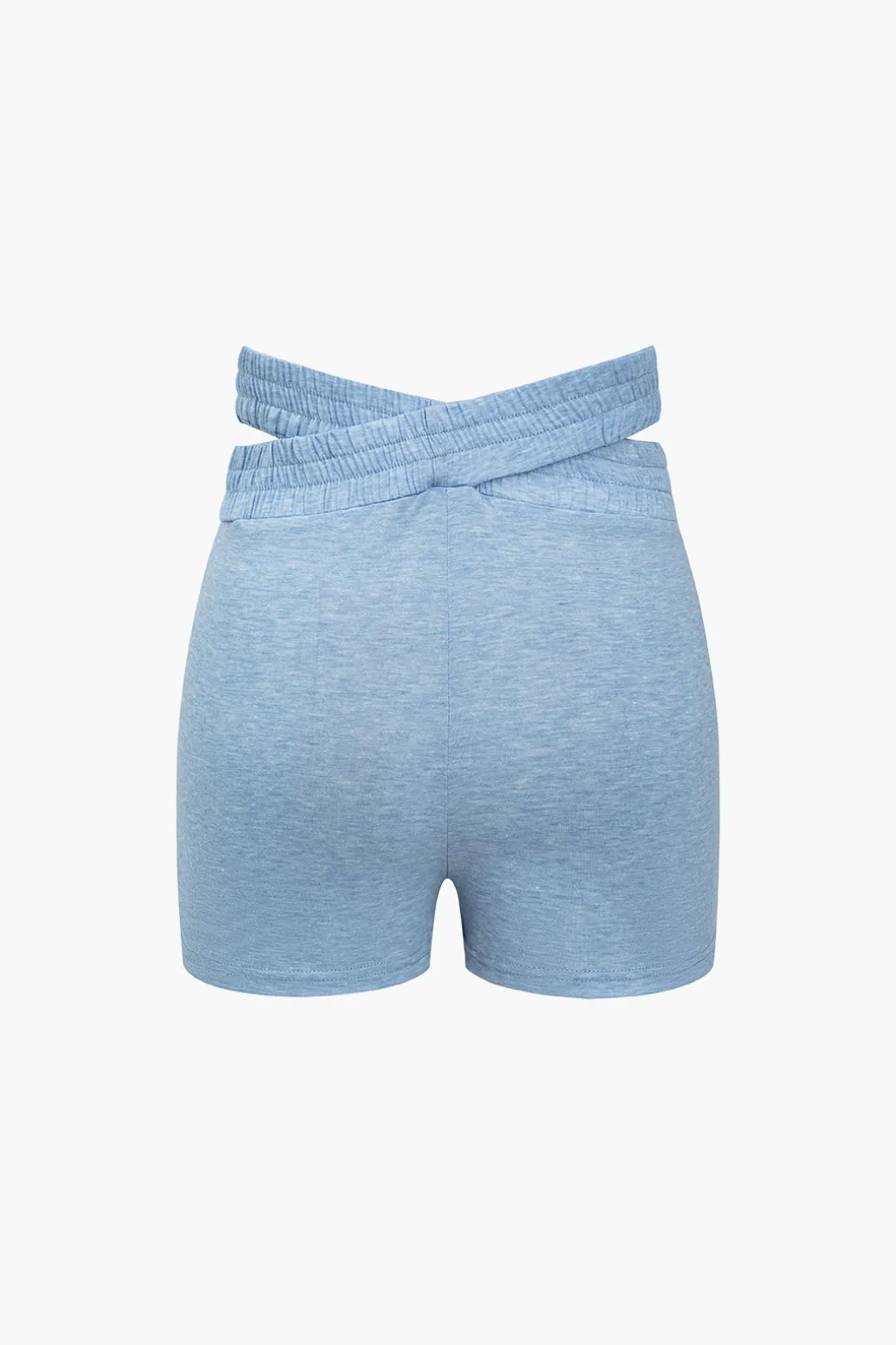 V-neck Cropped Top And Double Waistband Shorts Set