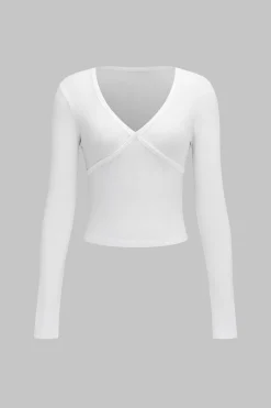 V-Neck Cross Design Long-Sleeve Top