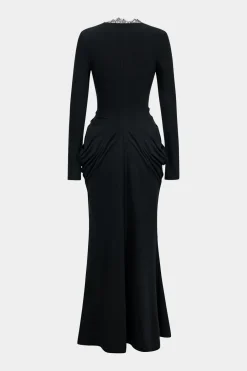 V-Neck Hollow Out Long Sleeve Maxi Dress