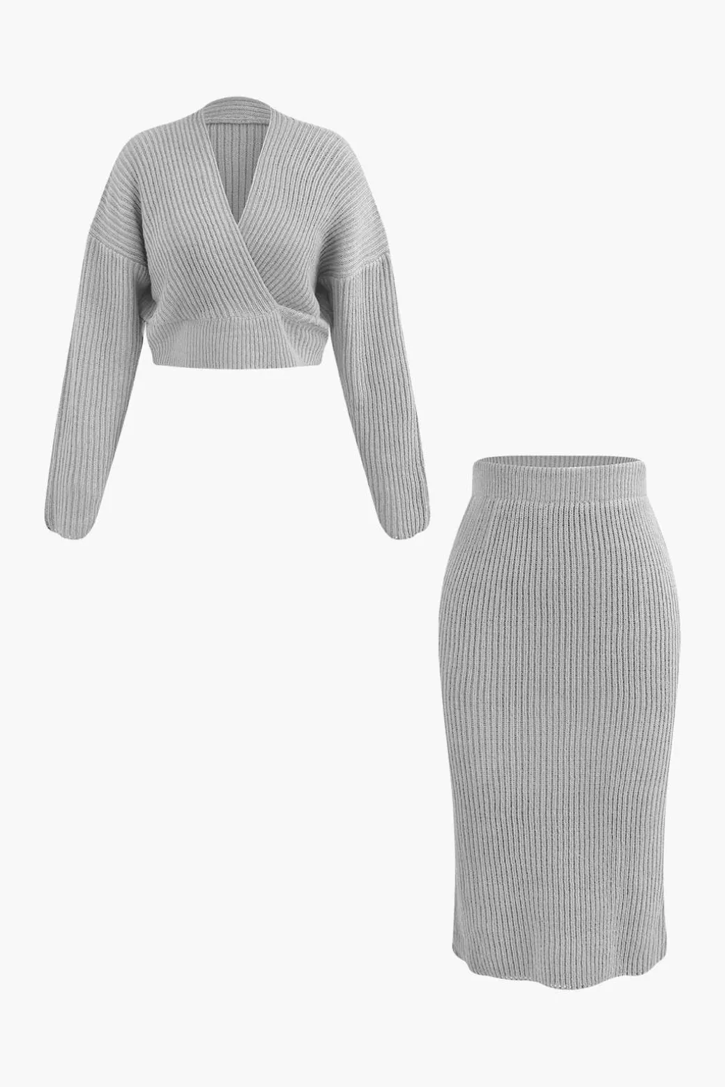 V-neck Long Sleeve Sweater And Skirt Set