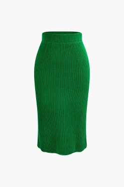 V-neck Long Sleeve Sweater And Skirt Set