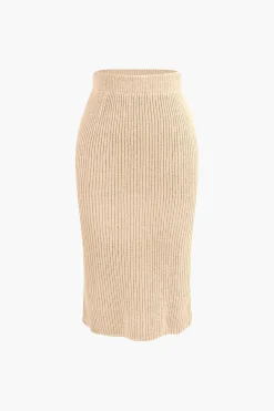 V-neck Long Sleeve Sweater And Skirt Set