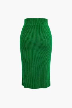 V-neck Long Sleeve Sweater And Skirt Set