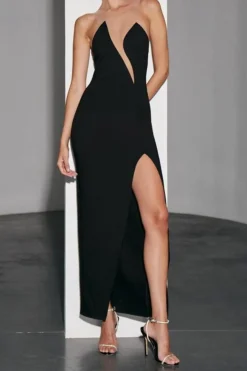 V-Neck Patchwork Cut Out Sleeveless Midi Dress