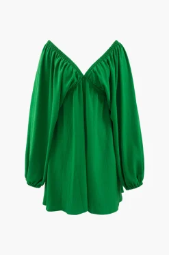 V-neck Puff Sleeve Mini Dress
