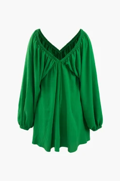 V-neck Puff Sleeve Mini Dress