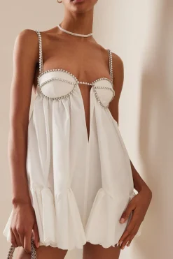 V-neck Rhinestone Decor Mini Dress