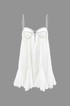V-neck Rhinestone Decor Mini Dress