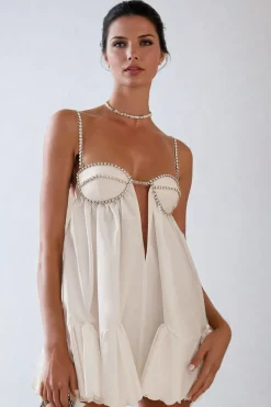 V-neck Rhinestone Decor Mini Dress