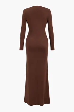 V-Neck Ruched Long Sleeve Maxi Dress