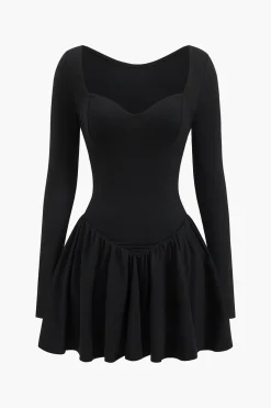 V-Neck Ruched Long Sleeve Mini Dress