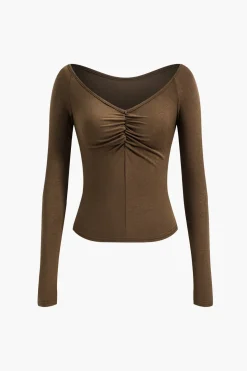 V-Neck Ruched Long-Sleeve Top