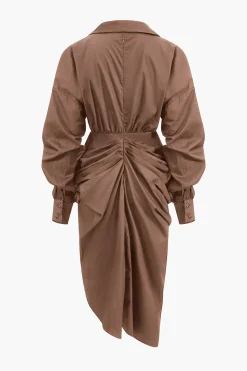 V-Neck Ruched Slit Midi Dress