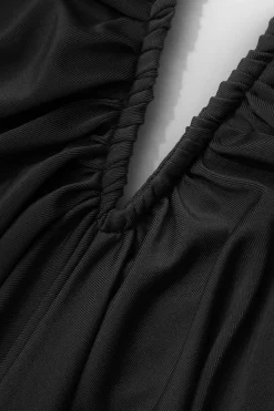 V-neck Ruched Top And V-shape Cut Waist Maxi Skirt Set